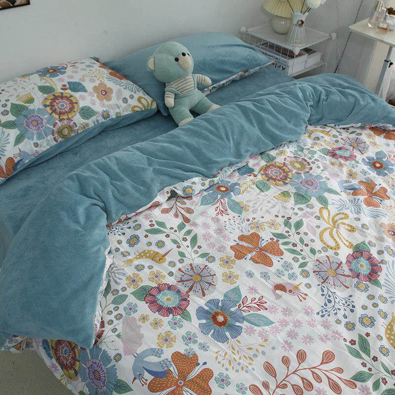 冬季A棉B牛奶绒四件套宿舍三件套床单被套床上珊瑚加绒床上毛绒