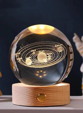 发光充电水晶球摆件星空桌面小夜灯治愈系玻璃球装饰品生日礼物女