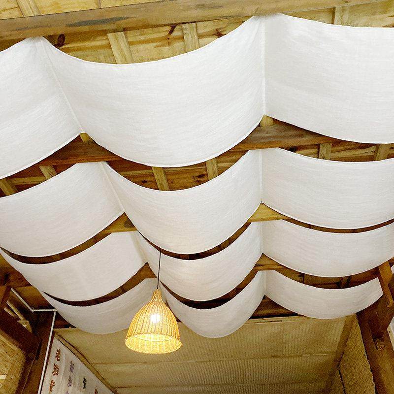 阳光房遮阳帘天花板遮光防尘茶室民宿酒店亚麻隔断波浪吊顶复古风,床上用品,床幔,淘宝优惠券,粉丝福利购,淘宝优惠卷