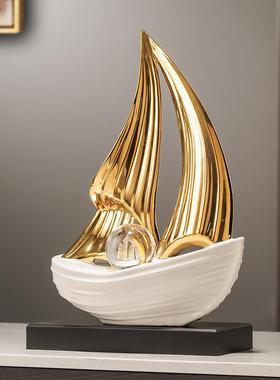 2025新款一帆风顺帆船摆件客厅玄关电视柜酒柜装饰品办公室高级感