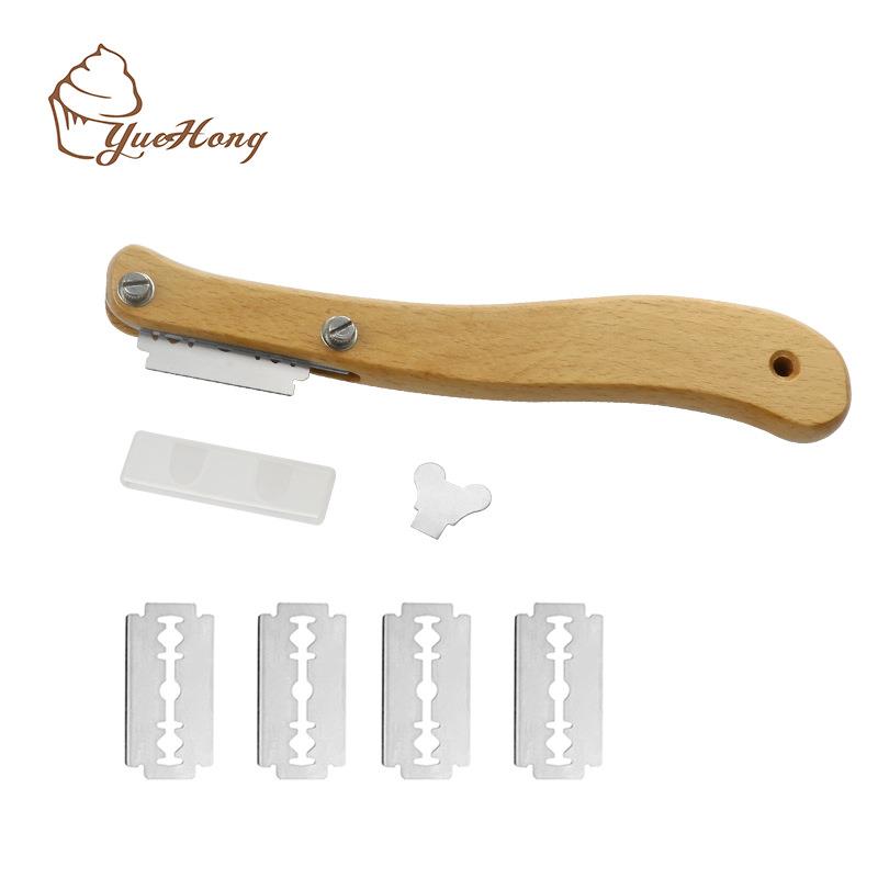 木柄弧形面包割刀 面团不锈钢修容刀 欧式面包法棍割包刀割纹刀