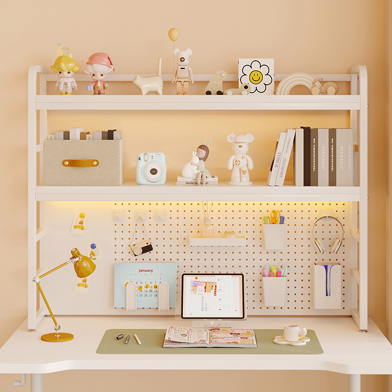 多功能学生书桌上收纳置物架w桌面铁艺洞洞板多层简约书架可放桌