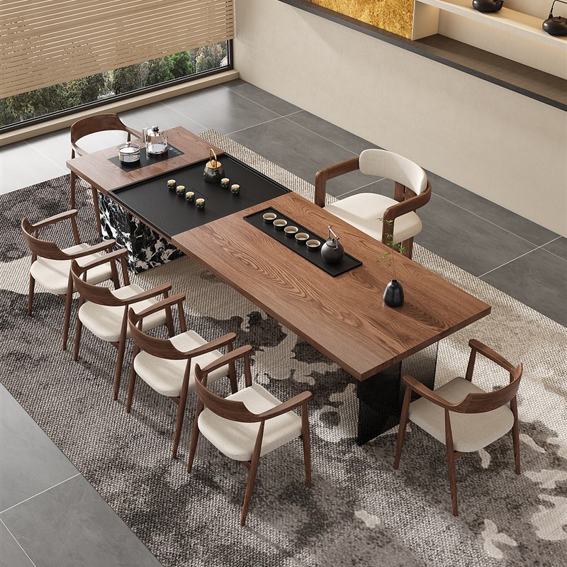 老板办公室大型实木大板茶桌椅组合岛台现代简约接待泡.茶台高级