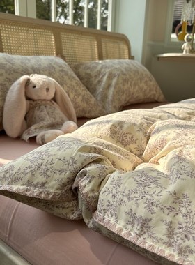 淡雅双层纱紫色花楹床上四件套少女纯棉1.5m1.8U米被套床单三件套