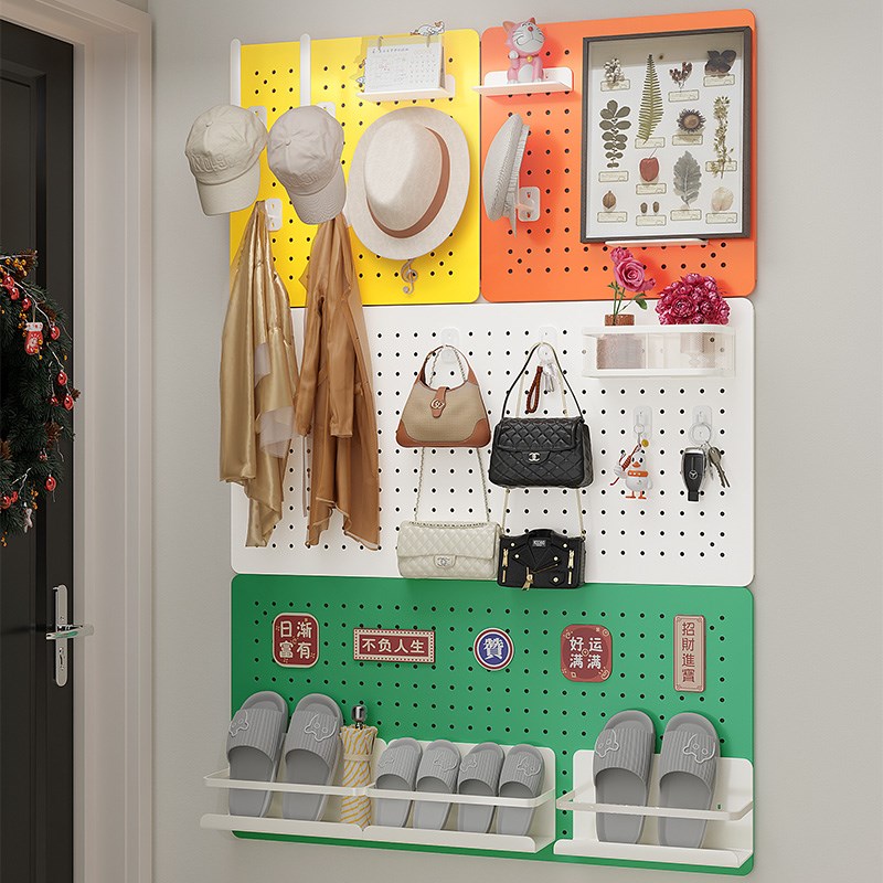 玄关墙上洞洞板置物架进门入户收C纳展示书桌面金属免打孔墙壁挂