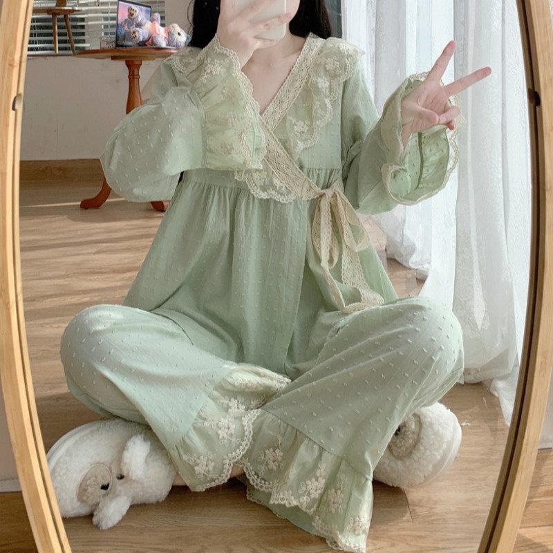 200斤春夏大码女装胖妹妹mm外穿睡衣套装宫廷风公主家居服两件套