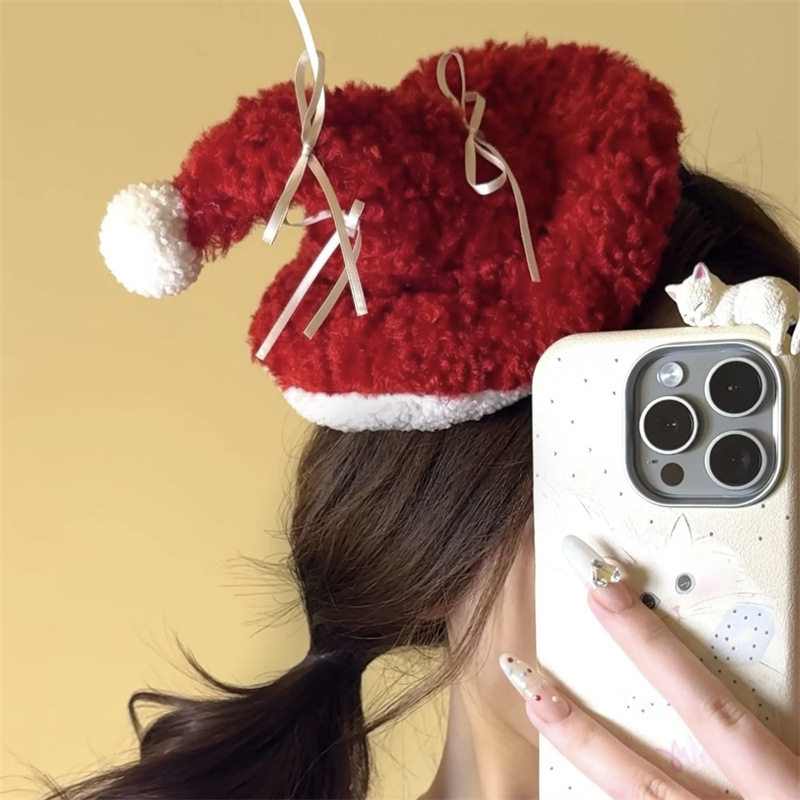 耶诞节毛球红色毛绒耶诞帽发夹2025新款冬季节日氛围感发夹女盘发,节庆用品/礼品,圣诞装饰品,淘宝优惠券,粉丝福利购,淘宝优惠卷