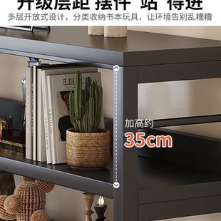 客厅置物架落地书架多层收纳架子家用展示架靠墙一体储物货架矮柜