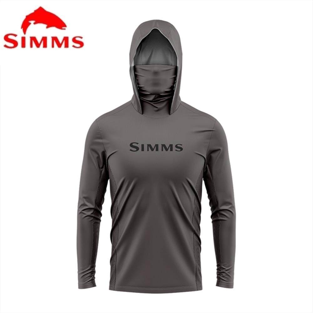 SIMMS 冰丝长袖钓鱼服装飞钓路亚连帽衫面罩一体式防晒衣薄款T恤