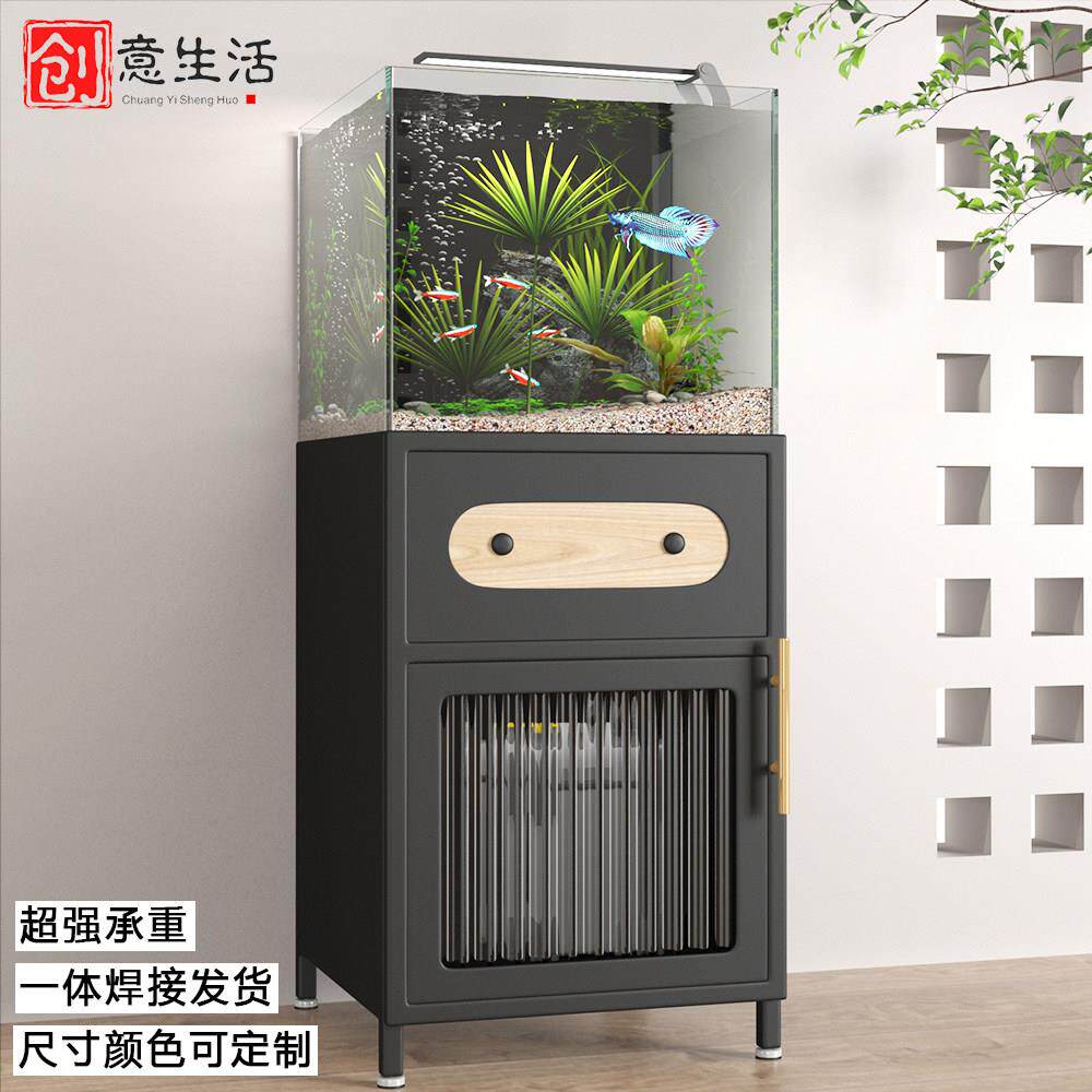 小型鱼缸底柜金属铁艺鱼缸架子可定承重制置物架放免安装鱼缸托架