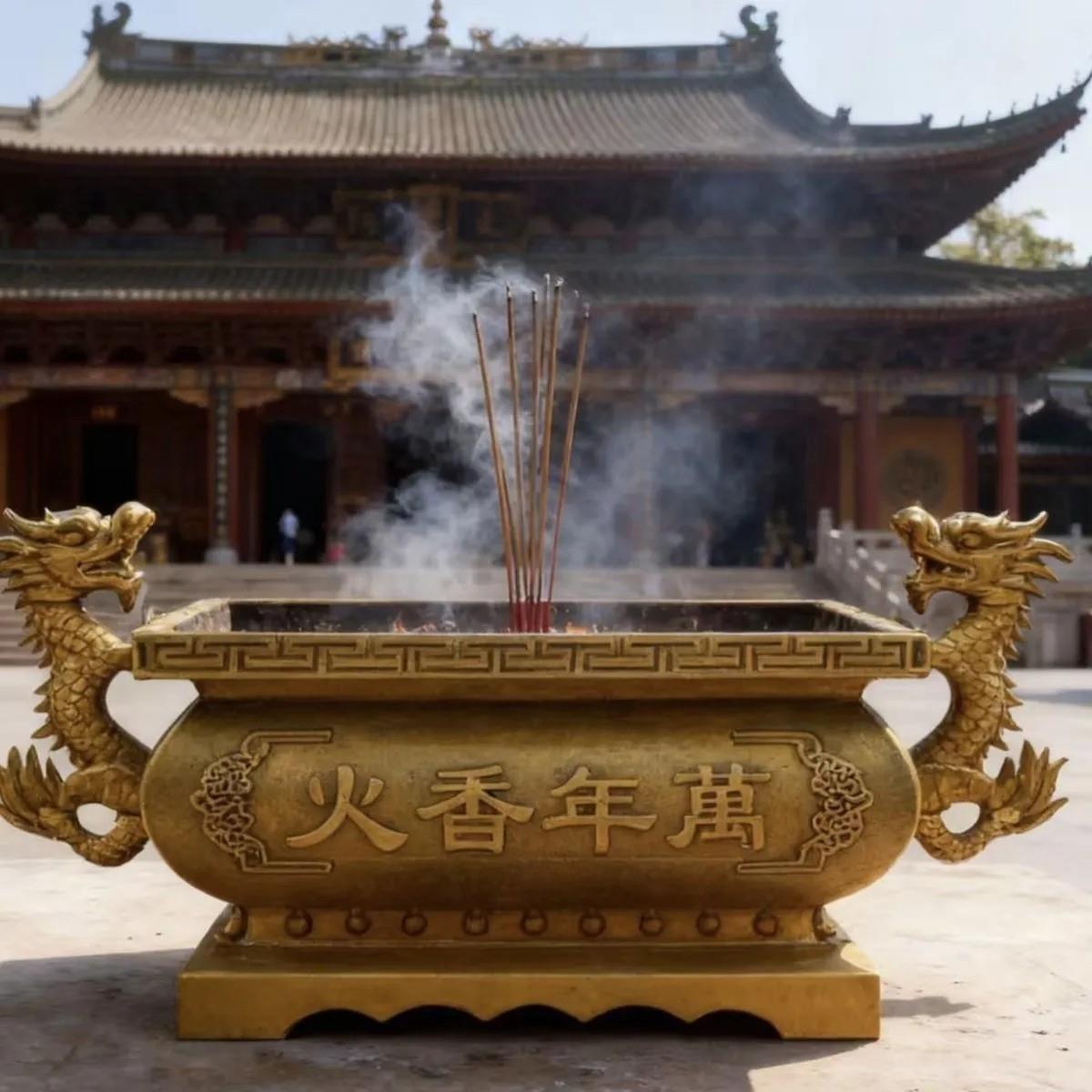 铸铁寺庙香炉祠堂佛堂长方形供奉四方鼎室内外家用平口生铁香炉