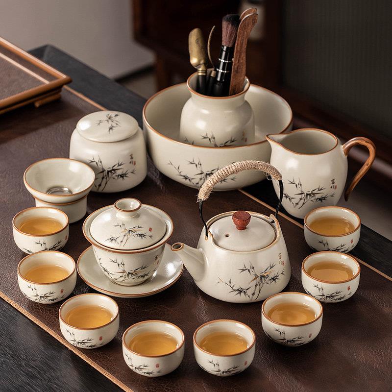 景德镇正品汝窑茶具套组轻奢高档盖碗提梁壶泡茶器功夫茶杯家用20