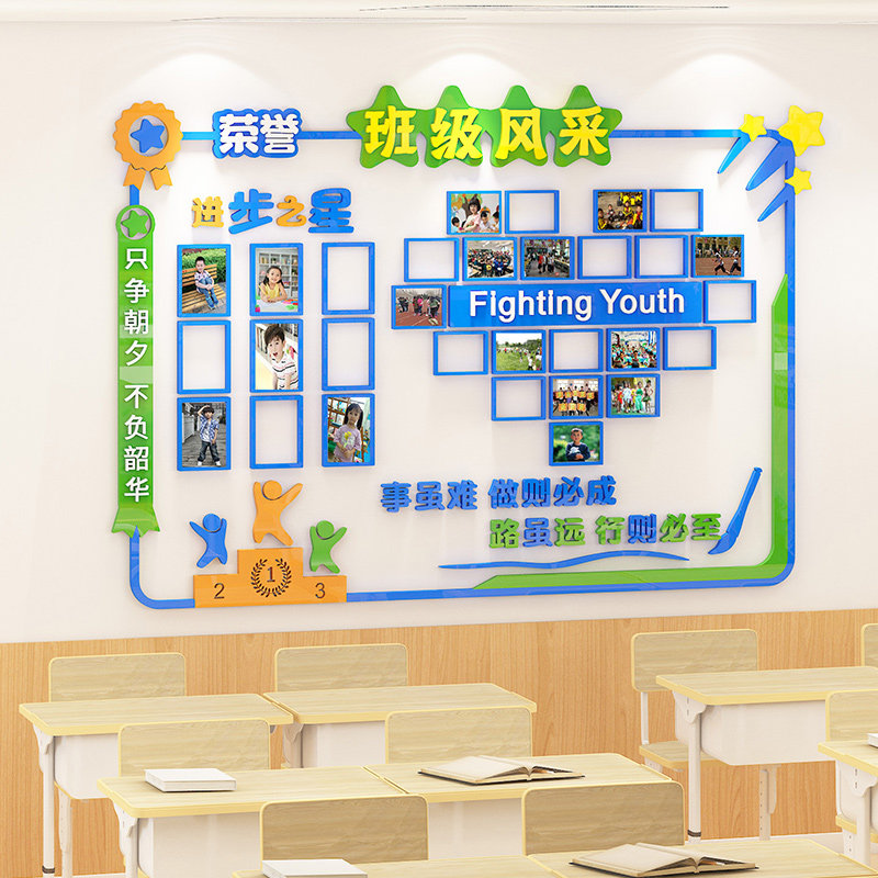 班级进步之星风采文化墙建设教室布置装饰展示墙学校学生照片墙贴