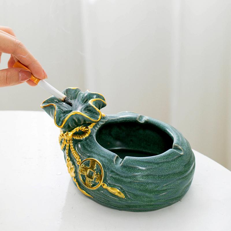 烟灰缸高级感家用招财自动灭烟创意陶瓷大号摆件高端大气上档次