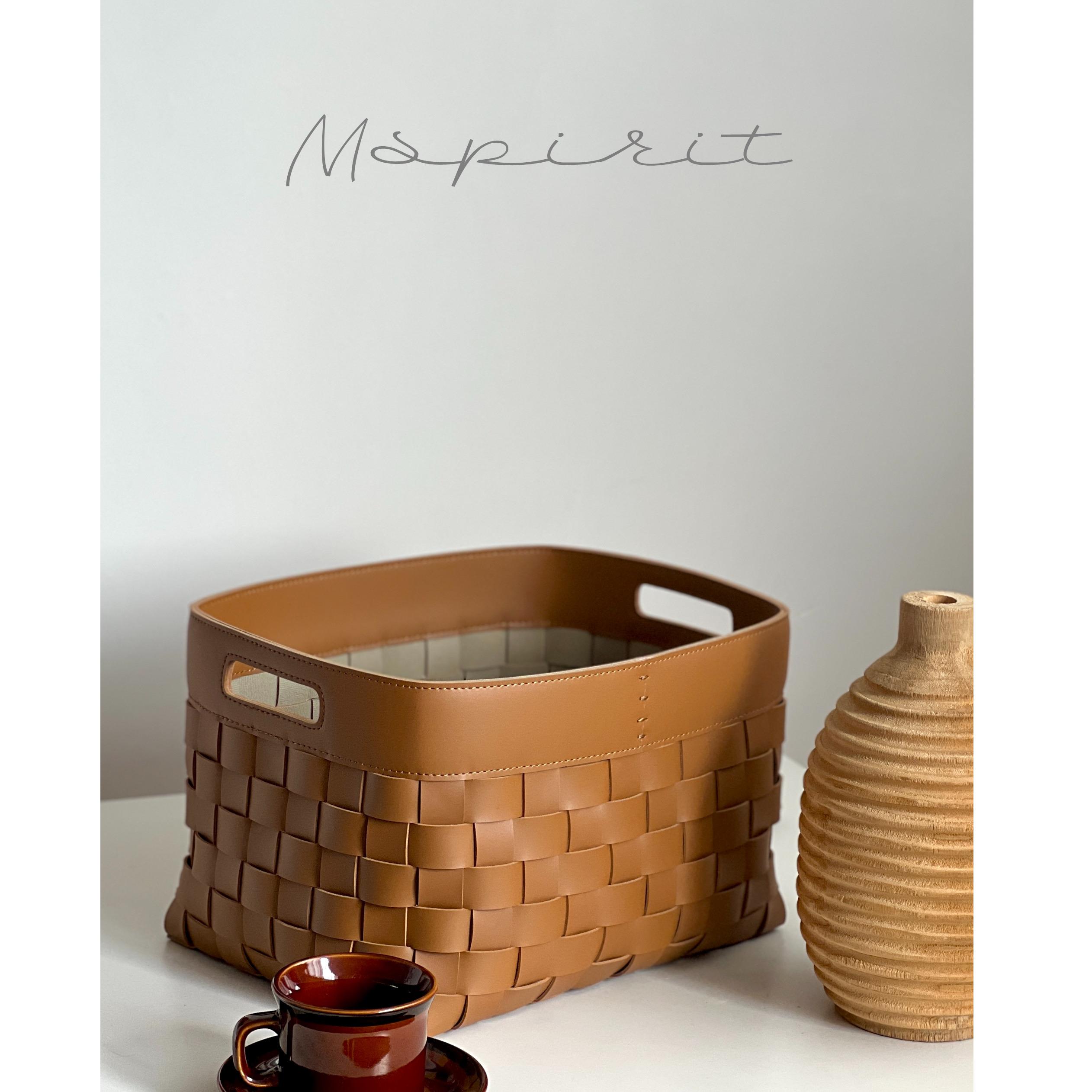 Ms 意大利皮革编织收纳箱筐置物篮定制衣帽间软装展示柜收纳轻奢