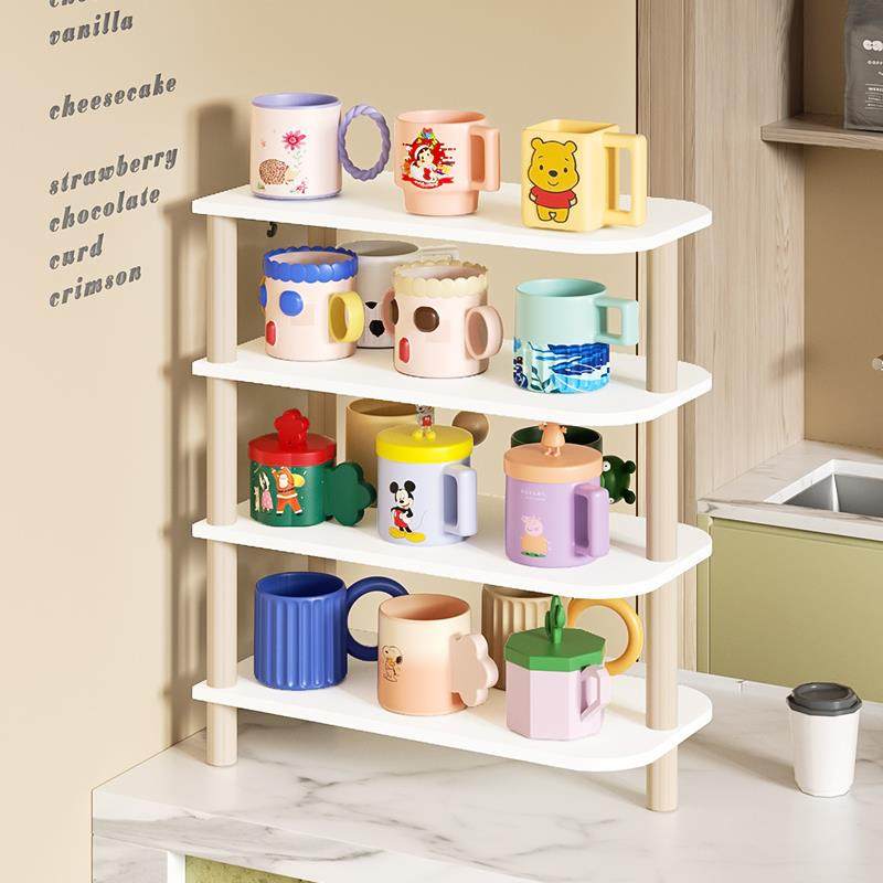 桌面杯子收纳层架茶杯茶具摆放架办公桌水杯置物架桌上杯架木质