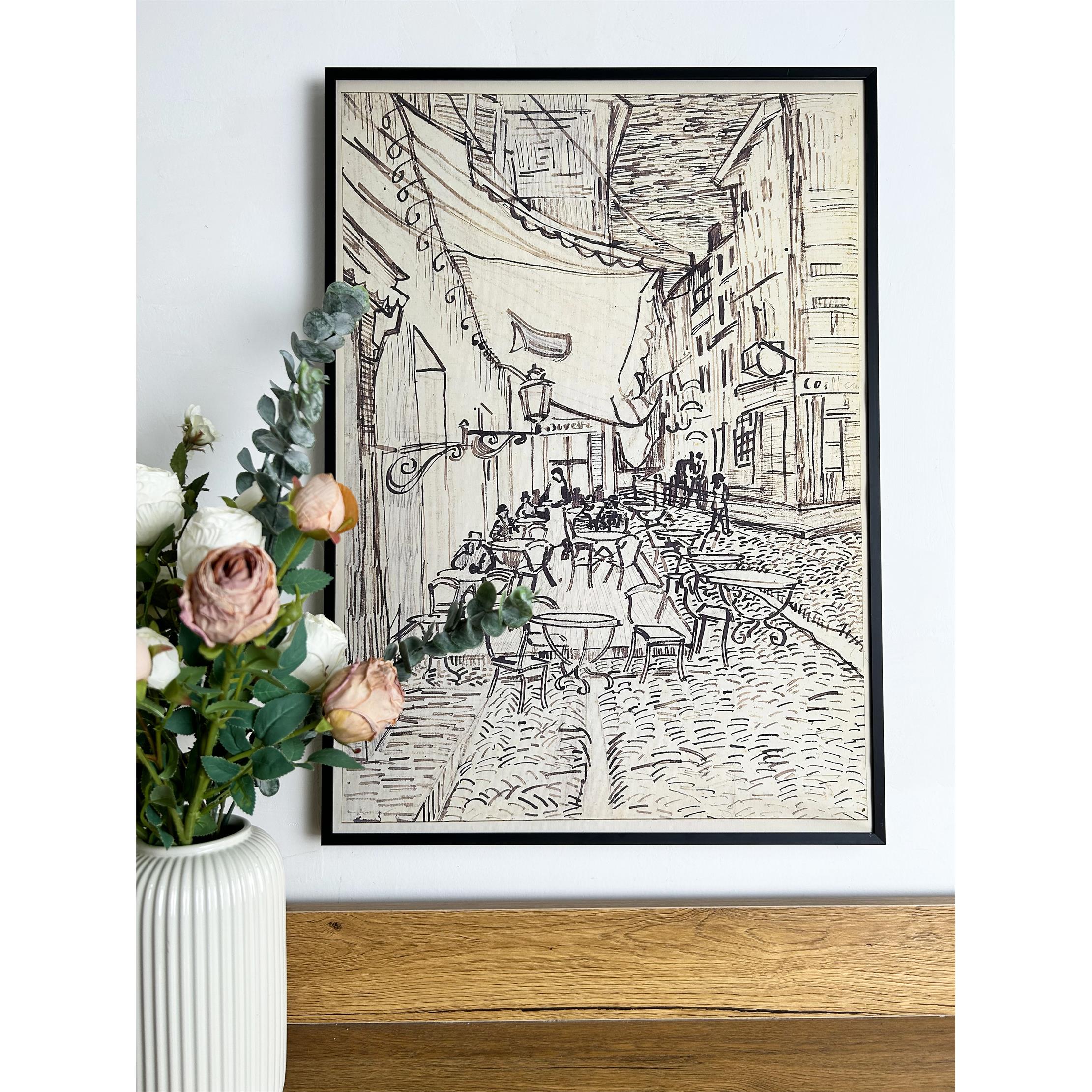 梵高覆古抽象素描手稿星空咖啡馆装饰画客厅卧室床头挂画定制画芯