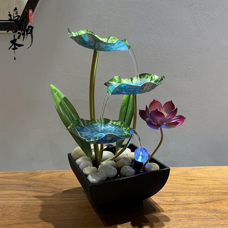 小型办公室新款桌l面流水摆件喷泉荷花循环水客厅茶桌装饰礼品家