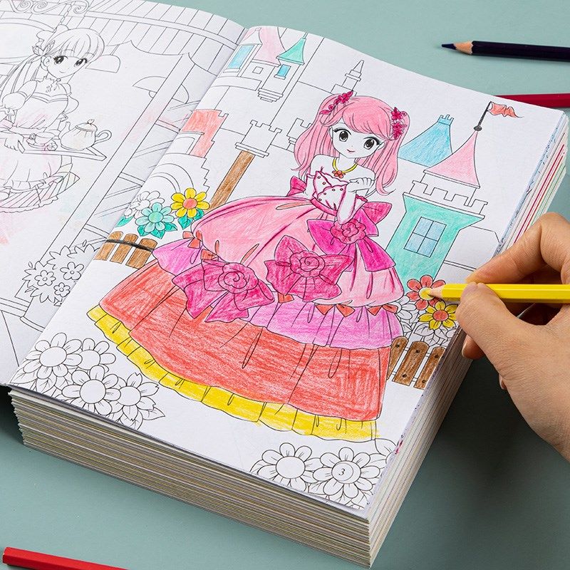 儿童画画本公主涂色书3宝宝6岁5女孩涂鸦填色绘画册幼儿园图画书