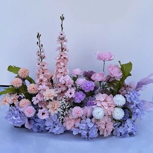 婚庆花紫色地排花森系花艺道具婚礼背景挂花布置路引花假花绢花