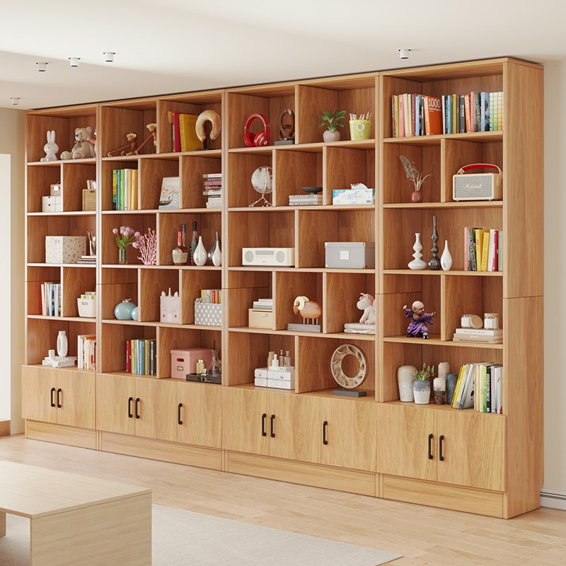 实木书架落地书柜一体靠墙置物A架办公室展示架客厅家用收纳储物