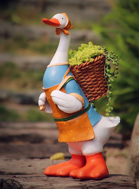 可爱田园风c大鸭子树脂落地摆件庭院阳台花园装饰多肉卡通小花盆