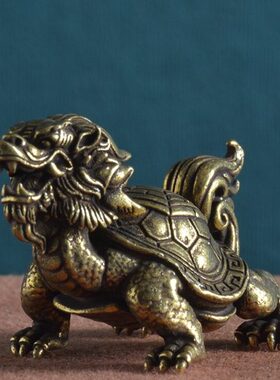 文书桌镇古铜铜摆件复古摆铜放神兽器文玩器龙龟纳瑞兽玄武茶宠福
