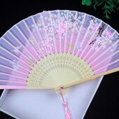 学生跳中国风儿童扇粉色舞女式 古典古风折扇布女孩丝绸扇子舞蹈扇