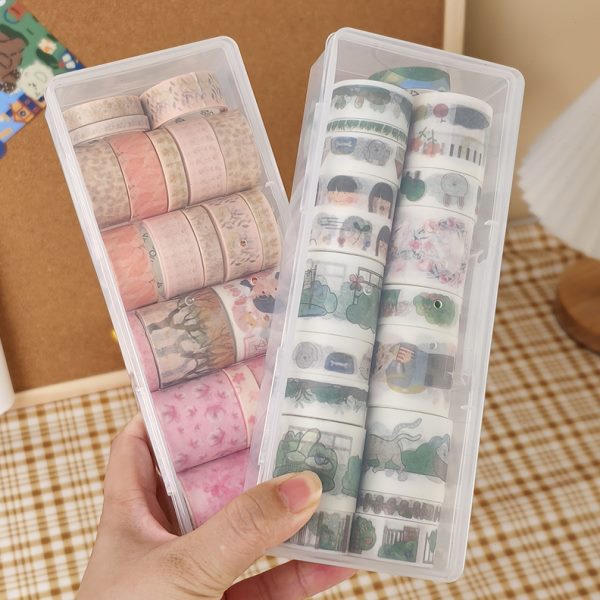 厂促7K1透明手账胶带胶卷桌面文具塑料收纳盒防尘带盖杂物小物件