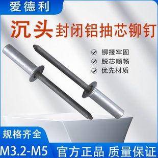 封闭型沉头圆头铆钉铝制抽芯铆钉防水拉钉密封型拉柳钉 3.2