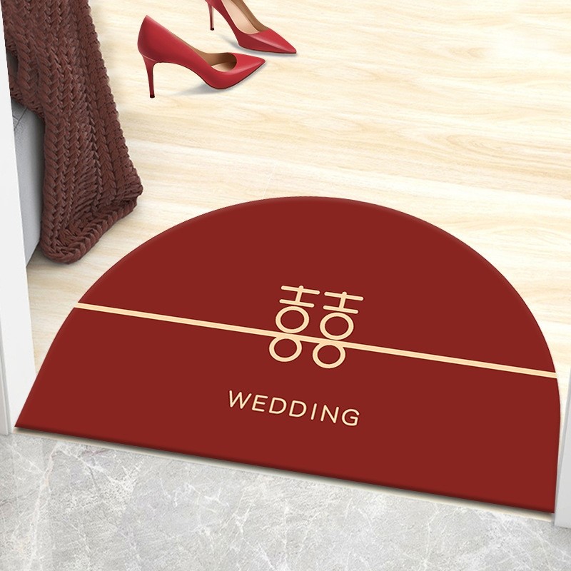 结婚入户地垫半圆红地毯喜庆地毯C婚房门垫卧室床边毯门口喜字地