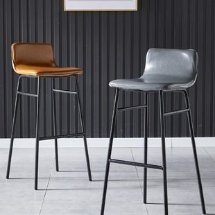 家用简约现代铁艺椅网红皮革吧台椅前台靠背椅子酒吧椅高脚凳轻奢