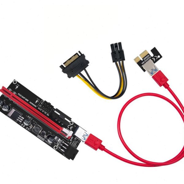 带认证黑金刚PCI-E 1X转16X显卡延长线双6Pin DC供电pcie转接卡