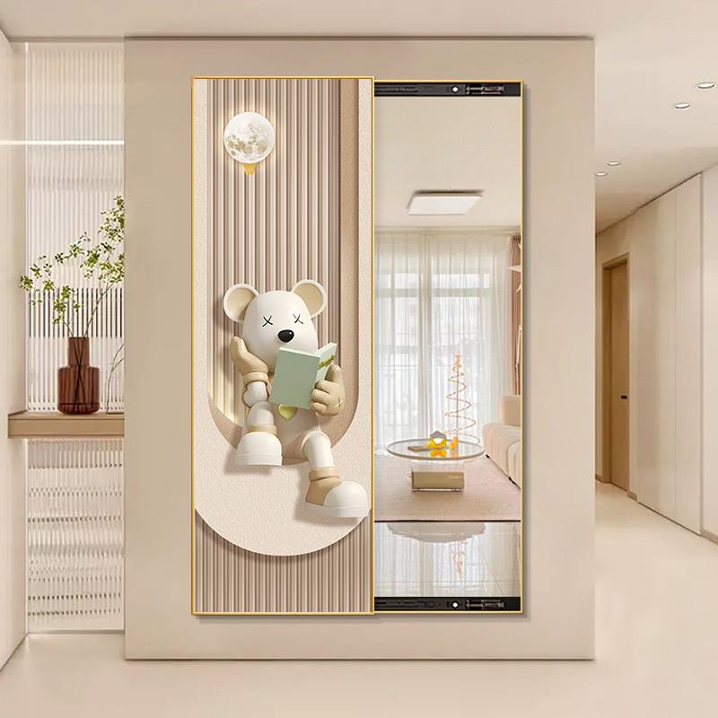 暴力熊推拉隐藏式全身镜挂画隐形暗藏式穿衣镜壁画玄关镜子装饰画