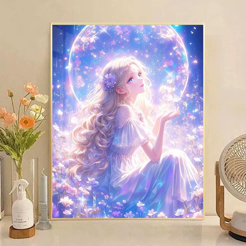 卡通高端审美女孩钻石画2025新手工5D点钻石十字绣孩子的卧室充满