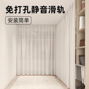 送轨道隔断帘门帘衣柜书柜橱柜纱帘 衣帽间防尘遮挡帘子免打孔安装