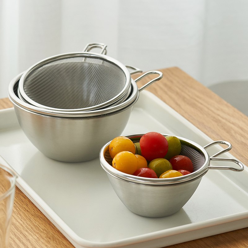 肆月迷你304不锈钢沥水篮小带把手柄洗水果菜盆漏碗网篮淘米神器