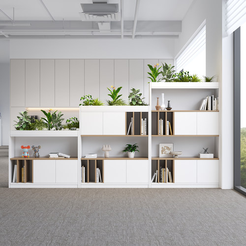 花槽柜办公桌侧边置物柜子隔断柜白色储物资料木质文件柜办公矮柜