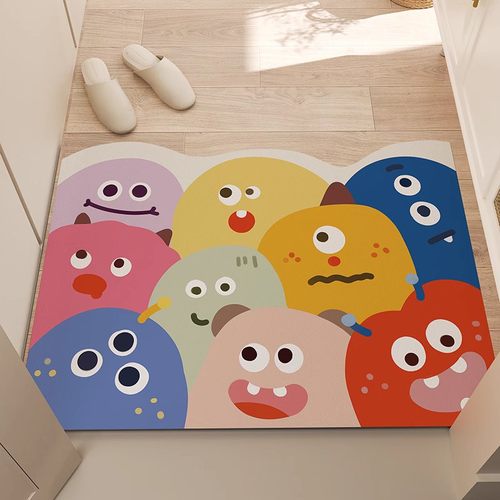 卡通小怪兽入户皮革防滑地垫防水防油免洗可擦玄关地垫可裁剪DIY