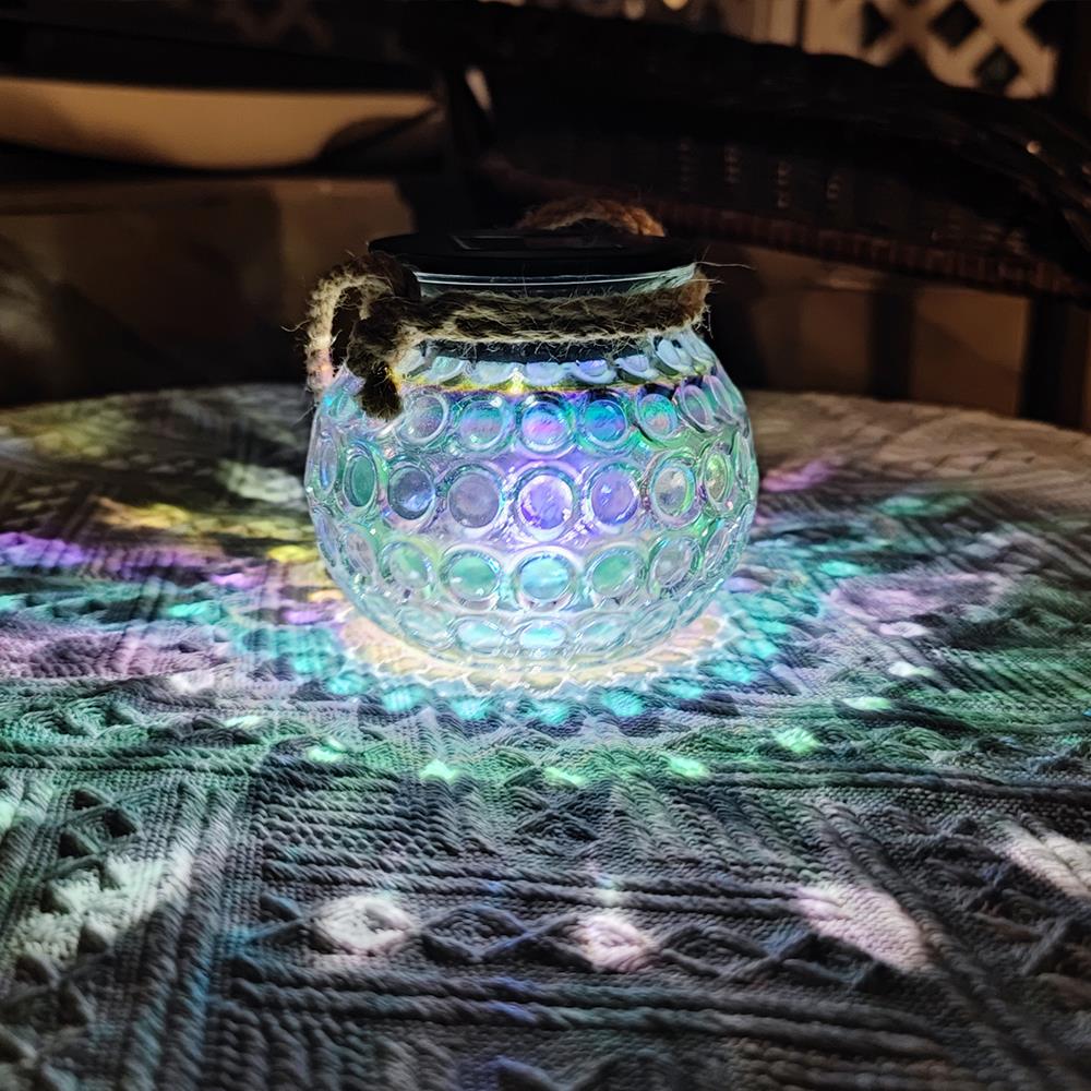 户外暖光太阳能装饰波点 LED许愿灯庭院裂纹挂树露营玻璃孔雀灯