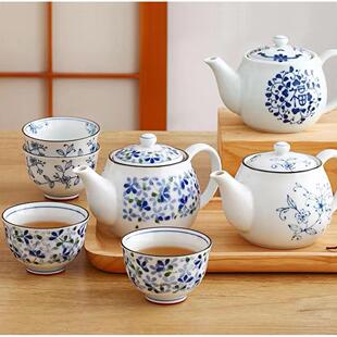 蓝凛堂线唐草泡茶日式 日本进口茶具套装 家用客厅茶杯福字釉下茶壶