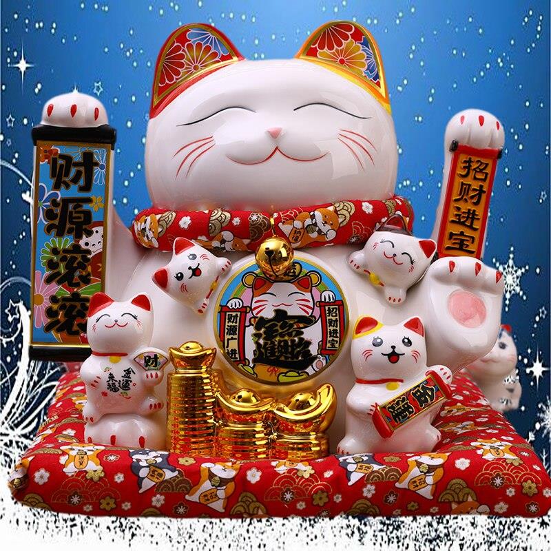 特大14寸摇手招财猫摆件店铺开业新店前台装饰陶瓷电动招手发财猫