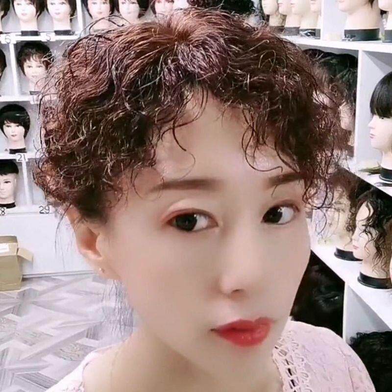 头顶补发片女短卷发一片式玉米烫蓬松假发片真发无痕遮白发补发块