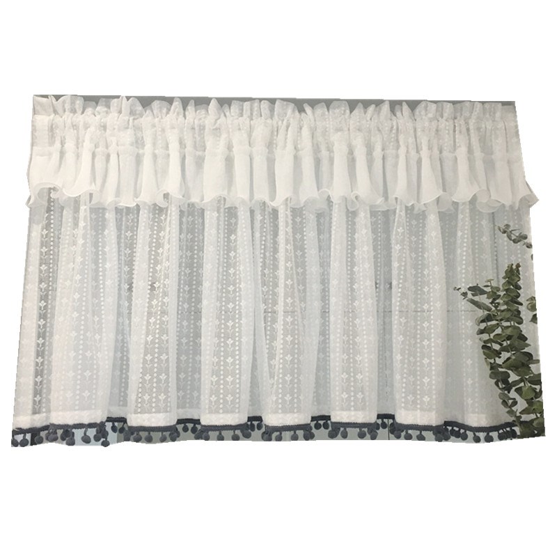 成品美式厨房免打孔短帘小窗帘窗纱帘半截柜子遮挡半帘门帘头之满