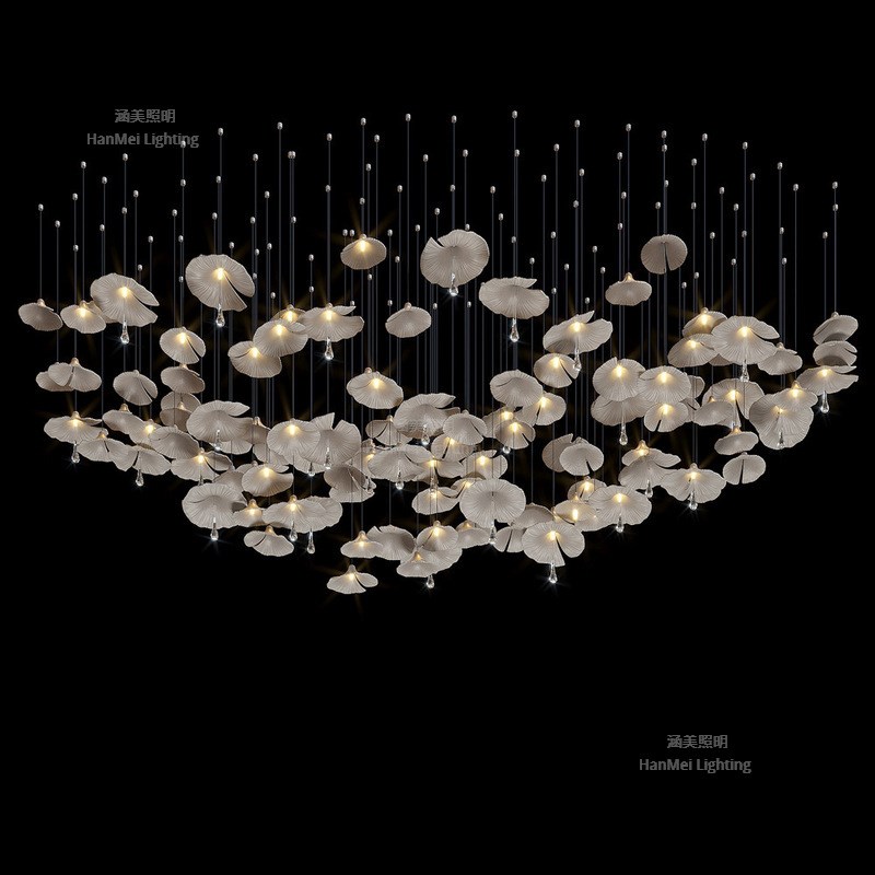 现代别墅大厅楼梯间蘑菇吊灯酒店大堂展厅创意蘑菇造型艺术吊灯