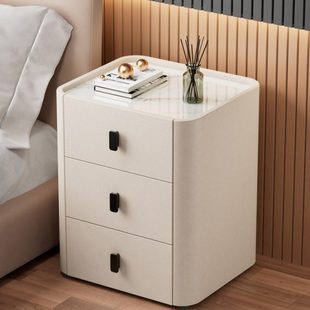 主卧床头柜高款轻奢极简现代卧室床边柜实木简约收纳柜岩板储物柜