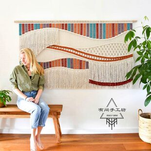 背景墙面装饰彩色挂画条纹挂毯北欧纯手工横款长方形客厅沙发民宿