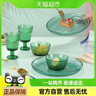 包邮 玻璃水果盘复古绿高脚杯玻璃碗家用下午茶点心盘餐具套装