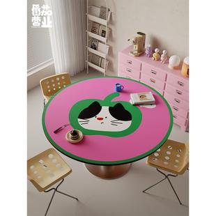 可爱卡通家用圆形餐桌垫多巴胺茶几垫皮革防水免洗可擦桌布隔热垫