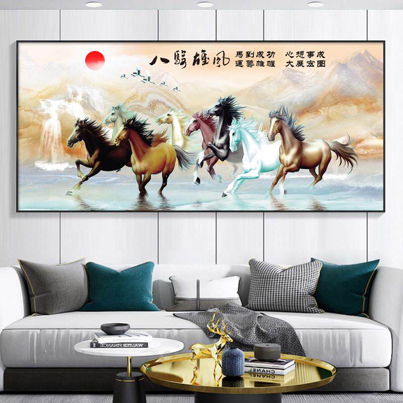 马到成功八骏雄风十字绣2025新款线绣客厅山水画八匹马手工自己绣